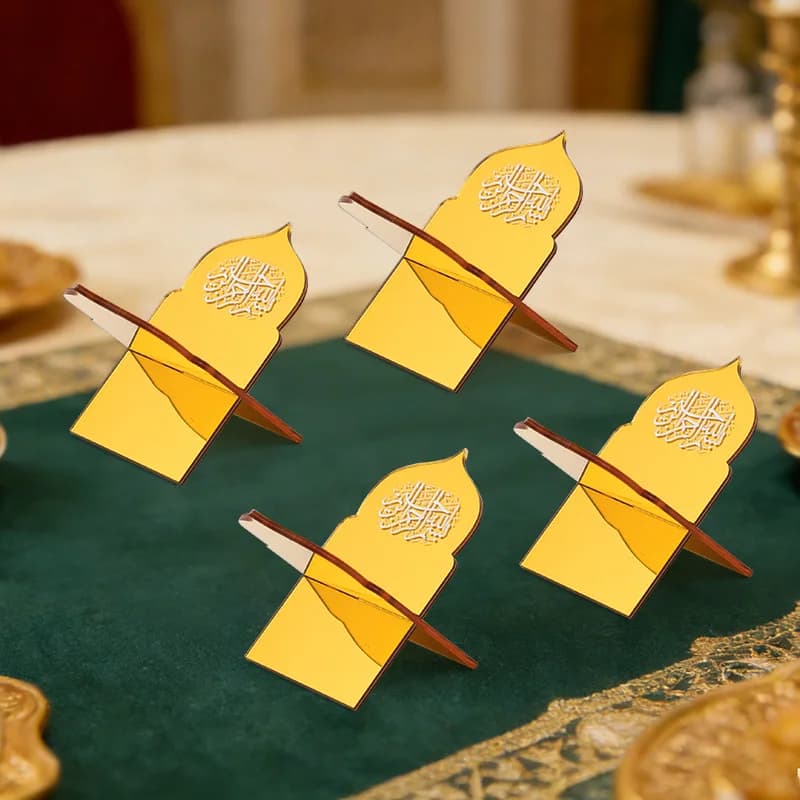 1/5 قطع حامل تواريخ إسلامي أكريليك ذهبي رف صغير لحمل الطعام والحلويات عيد مبارك إمدادات ديكور طاولة منزلية لحفلات رمضان - 5