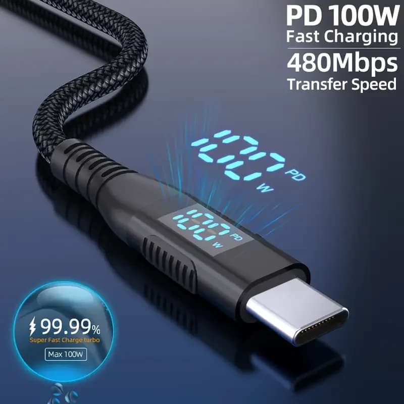 1 متر 2 متر 3 متر USB C إلى نوع C سلك شاحن سريع نايلون مضفر 5A ماكس شحن سريع آيفون 15 16 لسلك طاقة أندرويد - 2