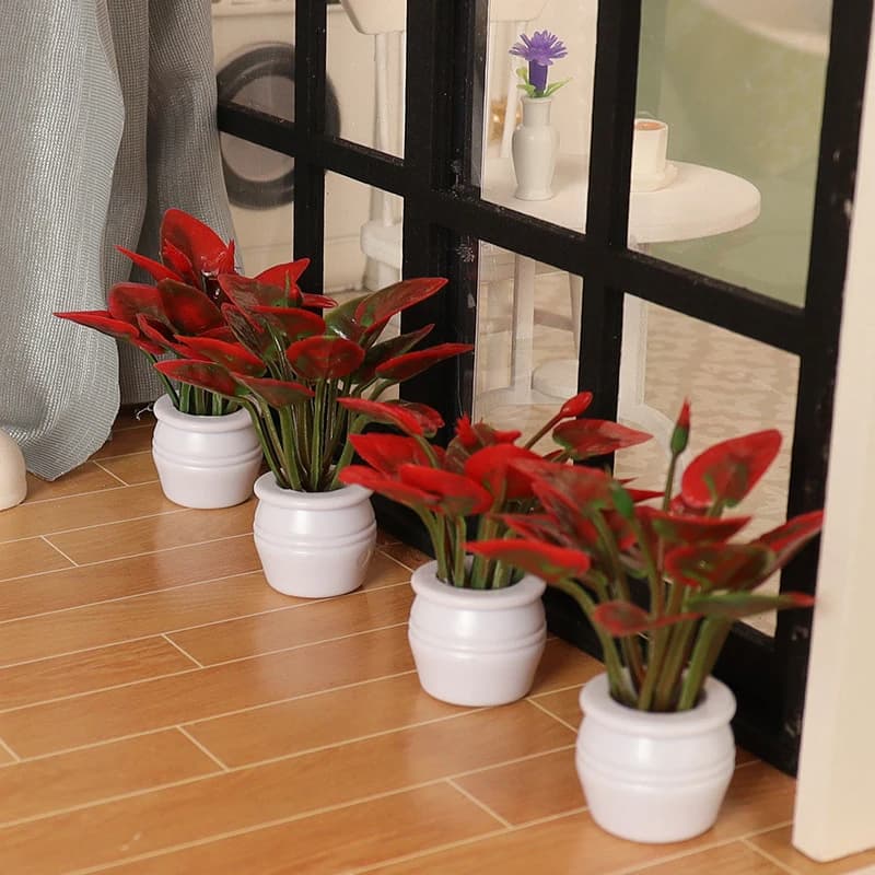 بيت دمية مصغر نبات أخضر محاكى نموذج نبات مزروع DIY بيت دمية ديكور مشهد سرير زهور منظر طبيعي خارجي حديقة المنزل - 3