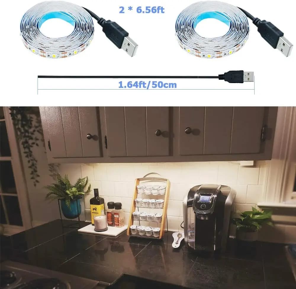 شرائط LED USB 5V، 2835 أبيض دافئ، إضاءة خلفية للتلفزيون، ديكور منزلي، مصباح LED بطول 1-5 متر - 4