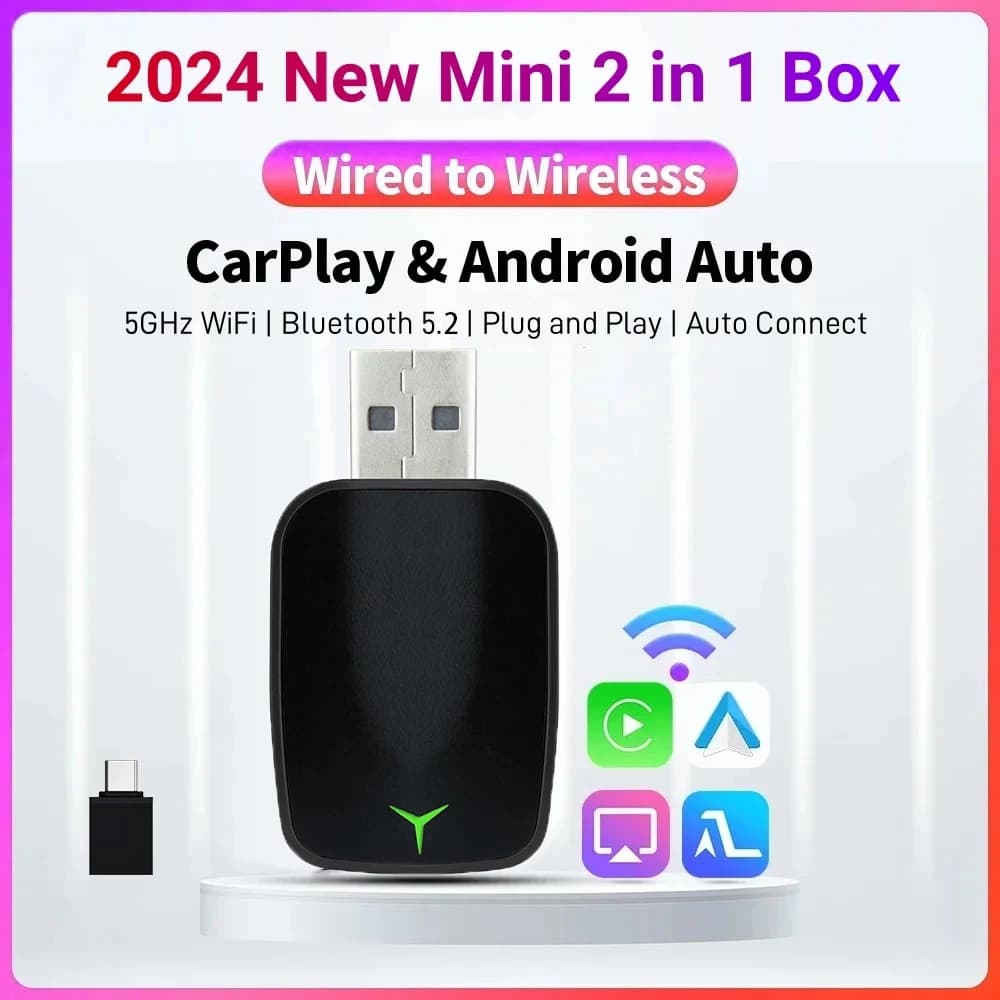 محول جديد من Wired To Wireless Carplay Android 2 في 1 تلقائي جهاز سيارة ذكي صندوق تشغيل فوري 5Ghz واي فاي اتصال سريع