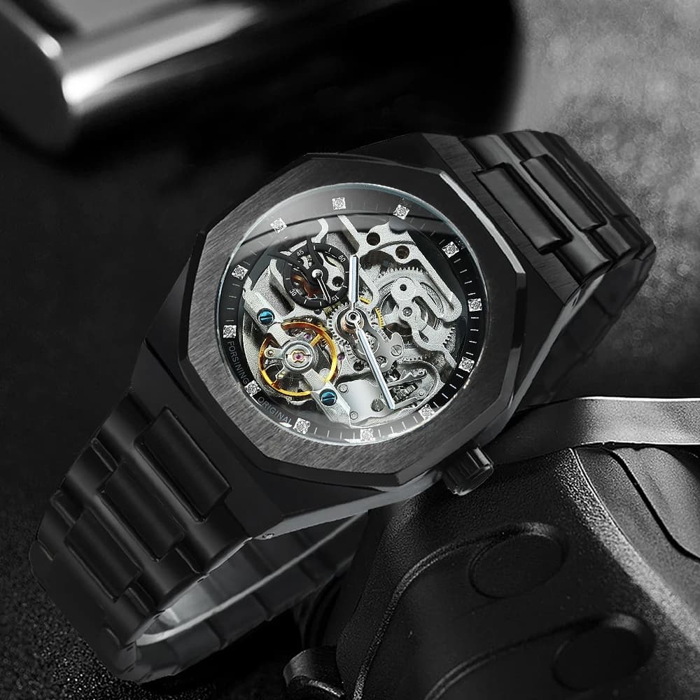 Forsining Casual Automatic Mechanical Watch for Men Luminous Hands Stainless Steel Strap Fashion Luxury Skeleton Mens Watches - 4