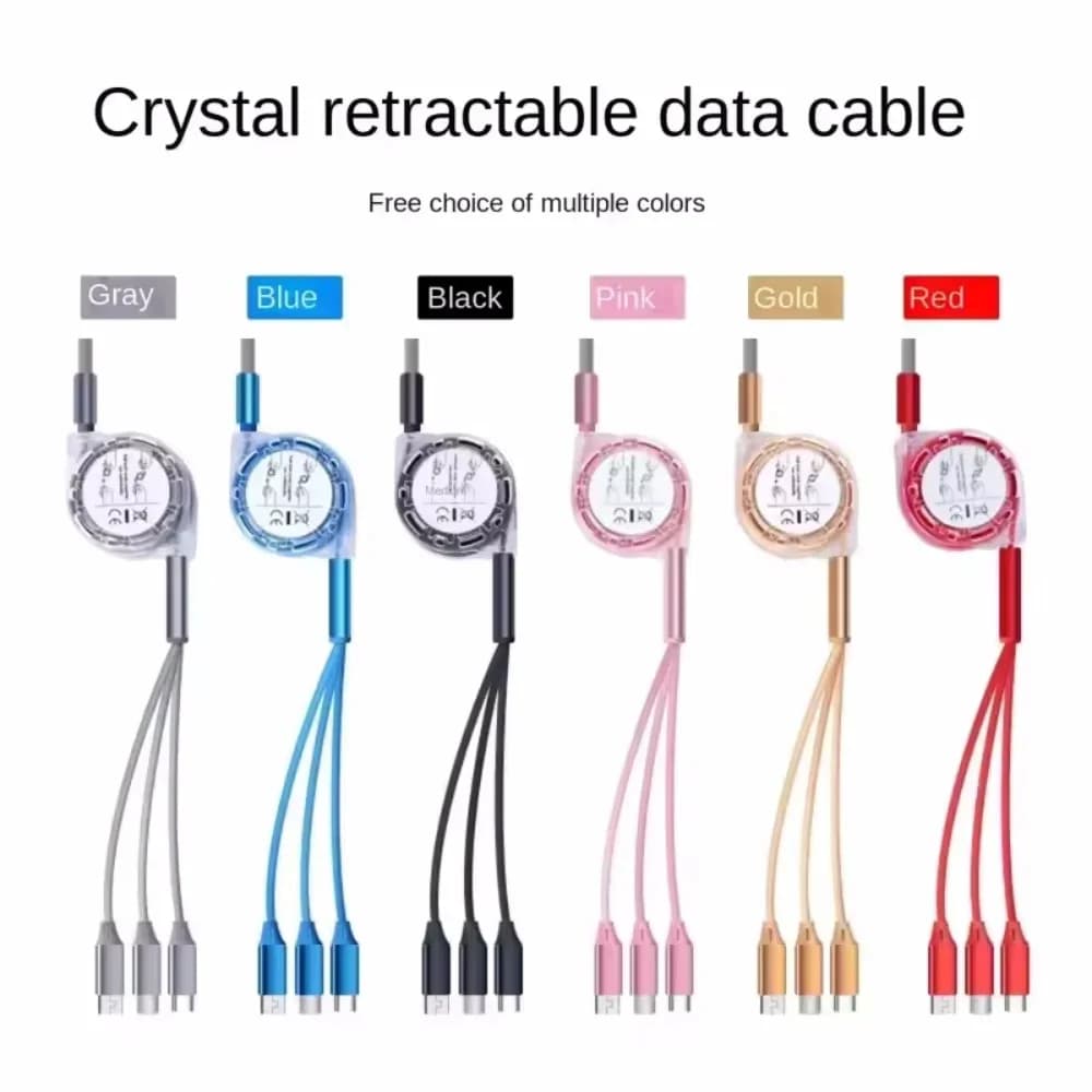 كابل شحن قابل للسحب 3 في 1 - نوع C / مايكرو USB / كابل شحن سريع لآيفون، متوافق مع سامسونج وشاومي وهواوي