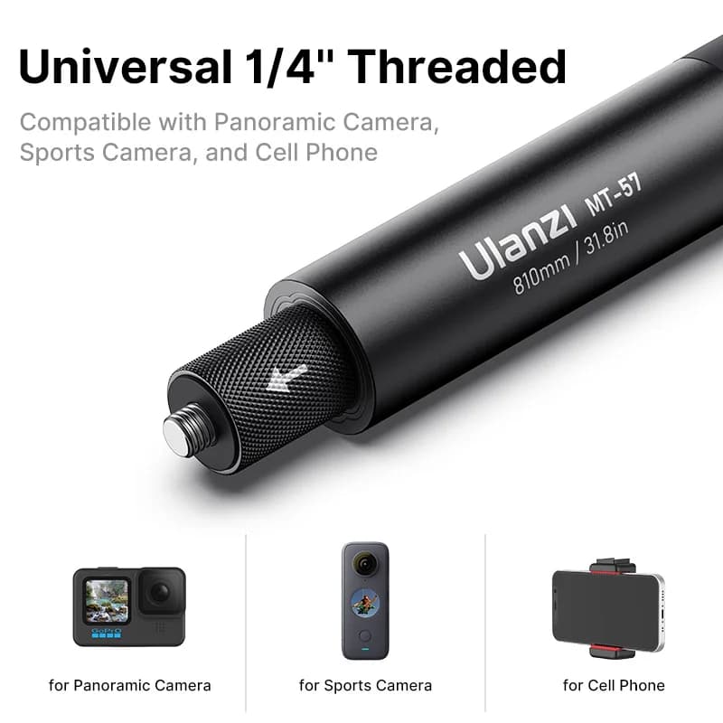 عصا سيلفي غير مرئية قابلة للتمديد من Ulanzi MT-57 MT-58 Insta360 بطول 80/120 سم، عمود عالمي لكاميرات GoPro Insta360 X4 X3 X2 GO 2 - 4