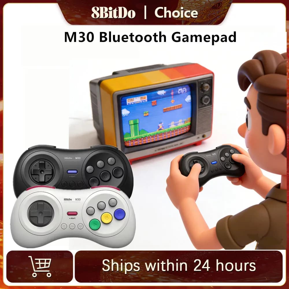 وحدة تحكم 8Bitdo M30 بلوتوث، يد تحكم لنينتندو سويتش وPC وويندوز وستيم وأندرويد، بتصميم Sega Genesis Mega Drive