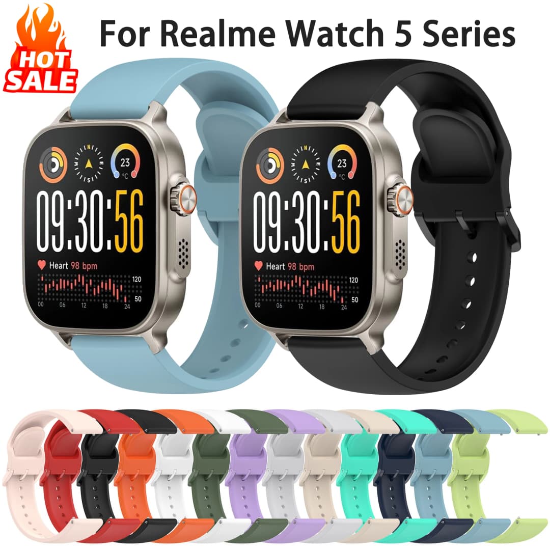 سوار سيليكون لساعة Realme Watch 5، إكسسوارات رياضية، سوار لساعات Realme Watch 2 و2 Pro/3 و3 Pro/S2/S S Pro، مقاس 22 مم