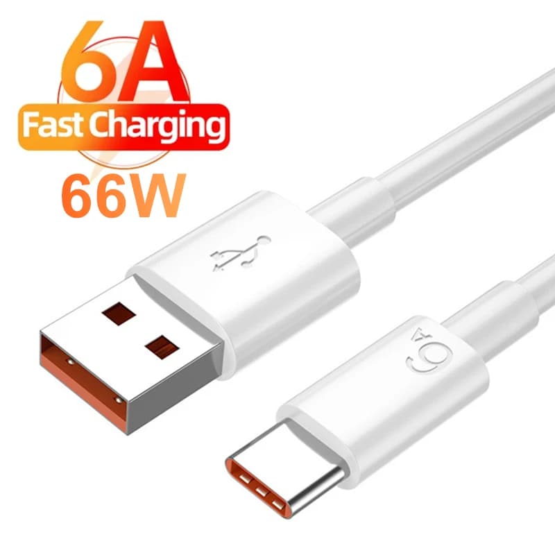 كابل شحن فائق السرعة من نوع USB-C بقوة 6 أمبير، متوافق مع هواوي هونور وشاومي وريدمي وأوبو وفيفو وريالمي وiQOO وأجهزة أندرويد، طول 2 متر