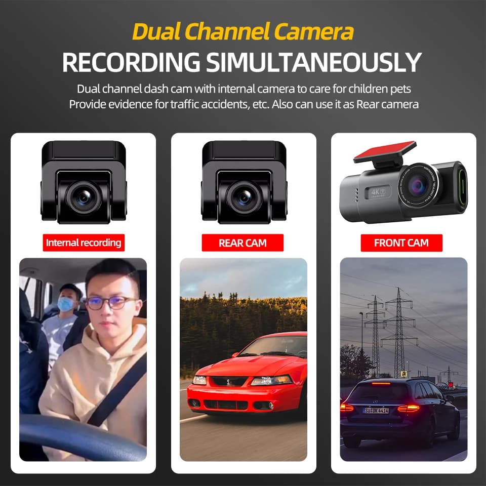 Dash Cam 4K GPS WIFI APP 24H Night Vision Mini Optional Rear Lens Dashcam Car DVR Video Recorder Camera For Car Black Box - 3