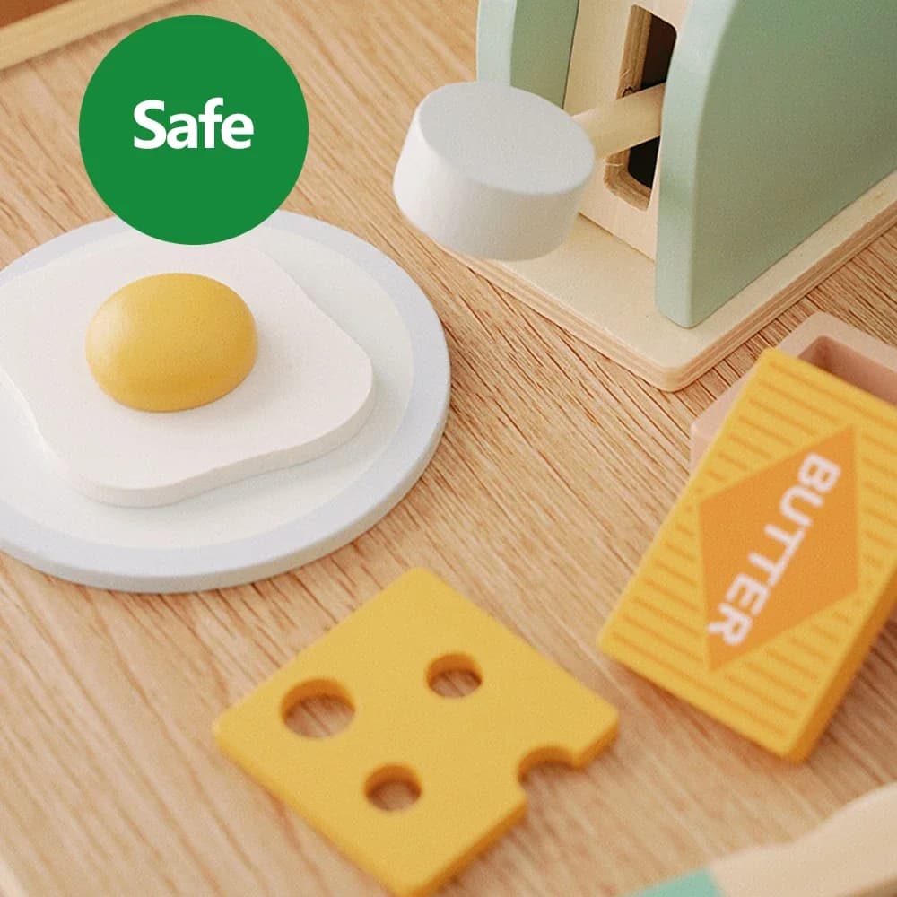 Wooden Toaster Toy Kids Bread Machine Kit Pretend Play Kitchen Toys Set Breakfast Educational Toys Gifts for Girls Boys - 4