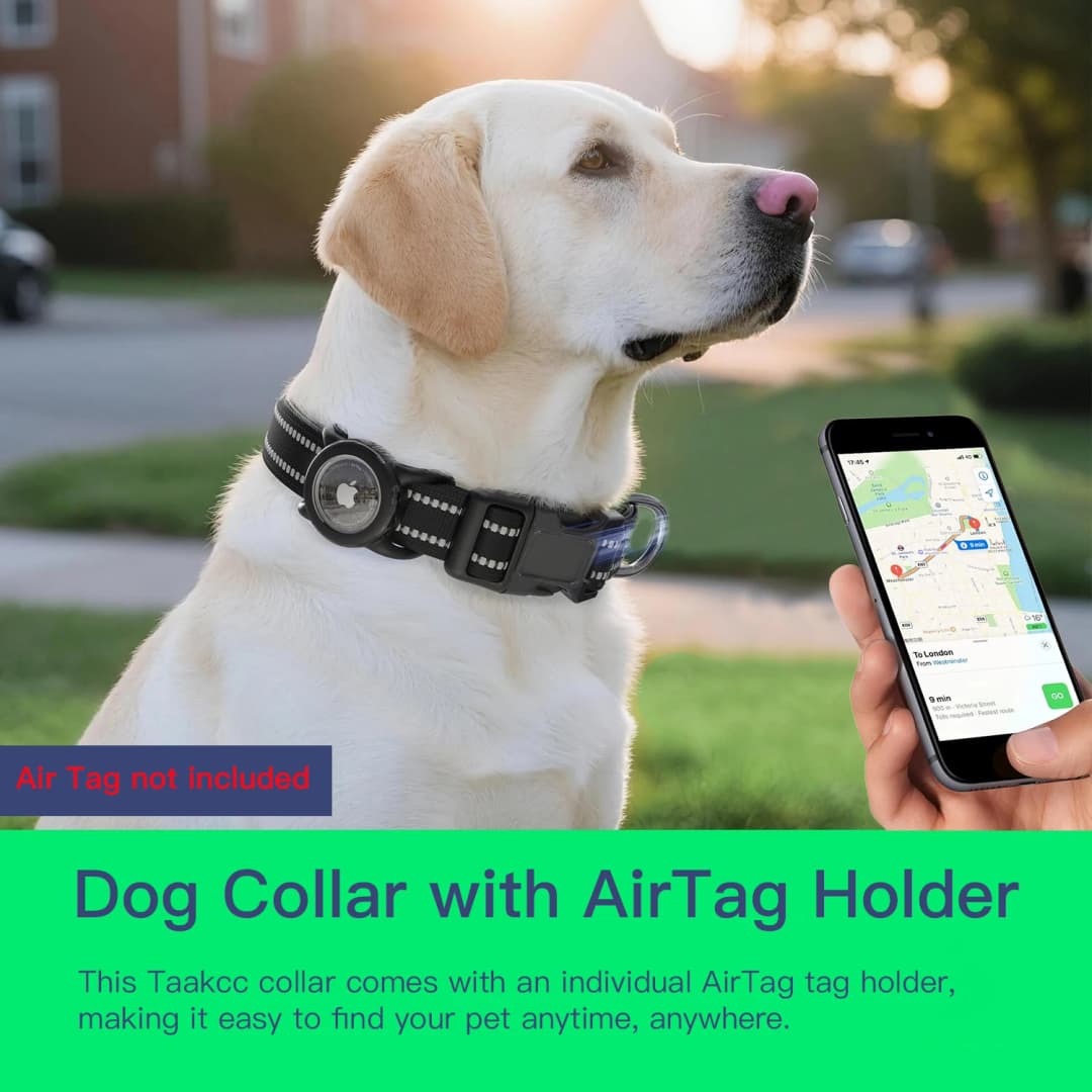 طوق كلب مقاوم للماء مع حامل AirTag، عاكس مبطن ناعم ومشبك أمان، طوق حيوان أليف AirTag قابل للتعديل للكلاب - 3