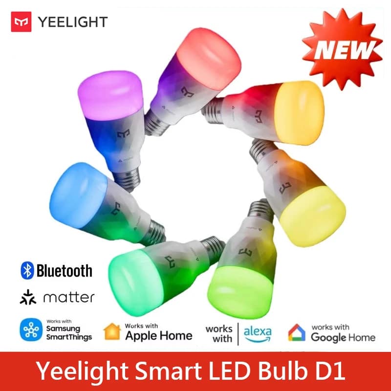 لمبة Yeelight الذكية LED D1 E27، 1300 لومن، قابلة للتحكم في السطوع، Wi-Fi، 2700-6500K، إصدار عالمي، تحكم صوتي، متوافقة مع Mijia/Google Home