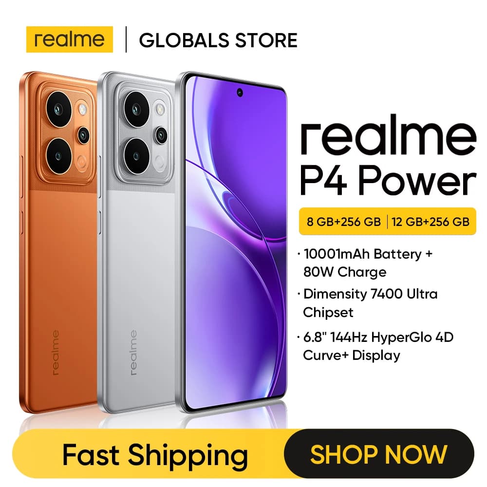 هاتف realme P4 Power 5G بشريحة Dimensity 7400 Ultra وكاميرا Sony OIS بدقة 50 ميجابكسل وبطارية 10001 مللي أمبير وشحن 80 واط وشاشة 6.8 بوصة بمعدل تحديث 144 هرتز
