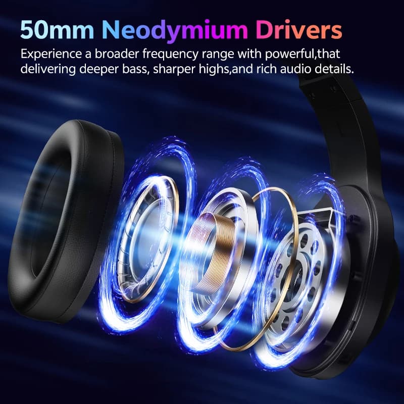 QCY Heroad V200 Gaming Over Ear Headphone Wireless Bluetooth 6.0 with Mic 50mm Driver 7.1 Surround Sound Dynamic EQ RGB Headset - 2