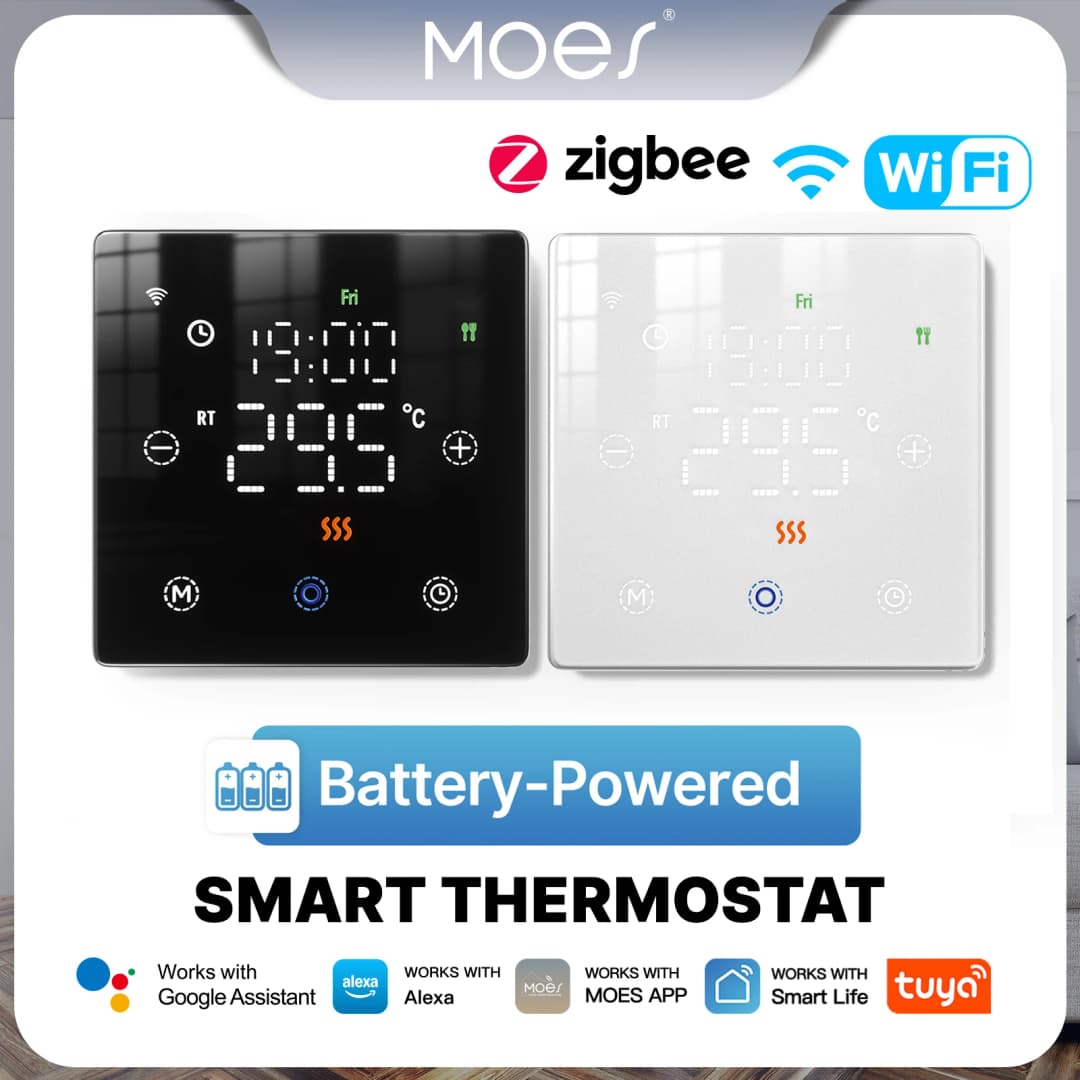 MOES Tuya ترموستات ذكي يعمل بـ WiFi/ZigBee منظم حرارة يعمل بالبطارية جهاز تحكم في درجة حرارة سخان الغاز عبر Alexa وGoogle Home