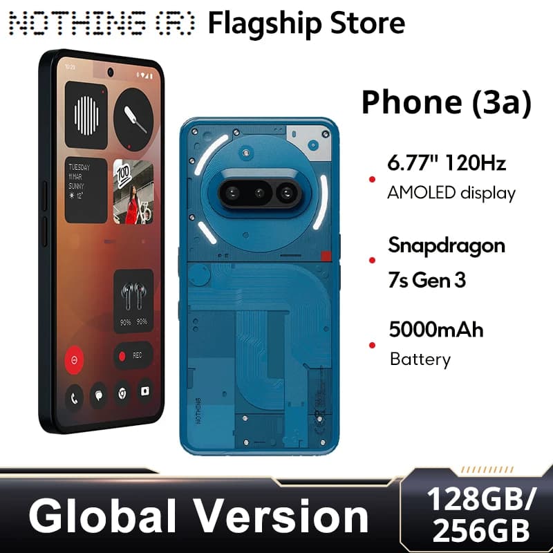 هاتف Nothing Phone (3a) 5G بمعالج Snapdragon 7s Gen 3 وشاشة AMOLED 6.77 بوصة وكاميرا رئيسية 50 ميجابكسل