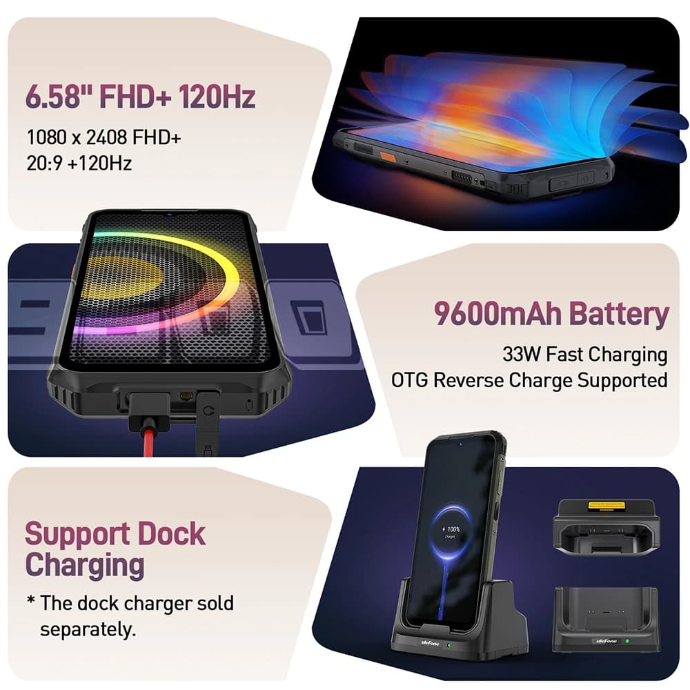 Ulefone Armor 21 16GB RAM 256GB ROM ，Android15  Helio G99 6nm, 64MP Camera,24MP Night Vision Camera ,9600mAh.6.58"120Hz.NFC - 5