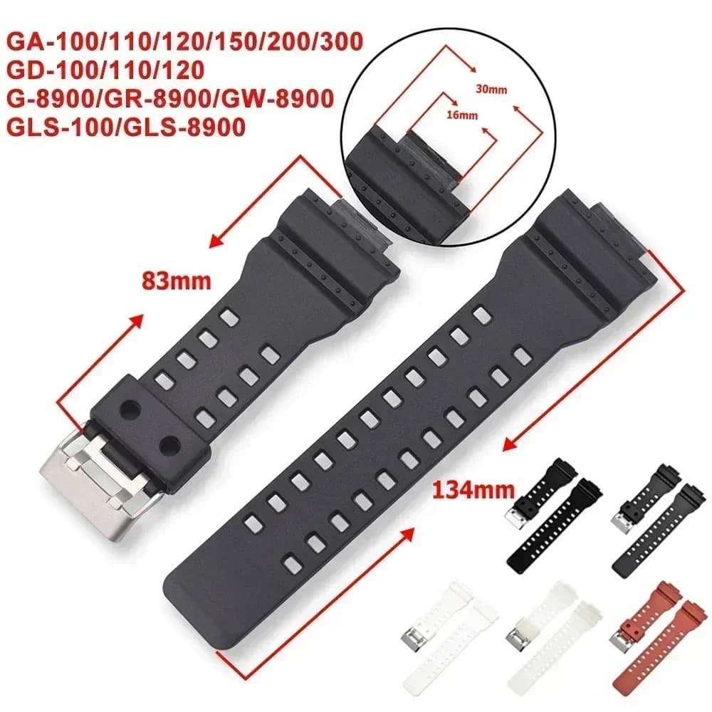 حزام لـ Casio G-Shock GA-100/110/120/140/200/400/700 800 GD-100/110/120 G-8900 GLS-100 بديل حزام ساعة من راتنج السيليكون 16 ملم