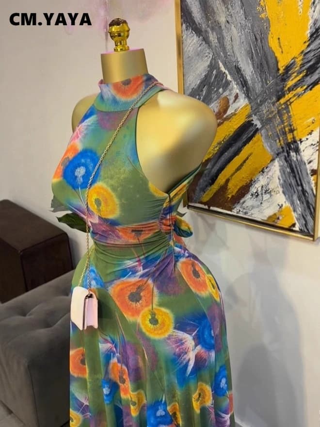 GLCMYAYA 2025 Fall Women O-neck Sleeveless Print Mermaid Maxi Dress Evening Birthday Beach Sexy Night Party Long Dresses - 3