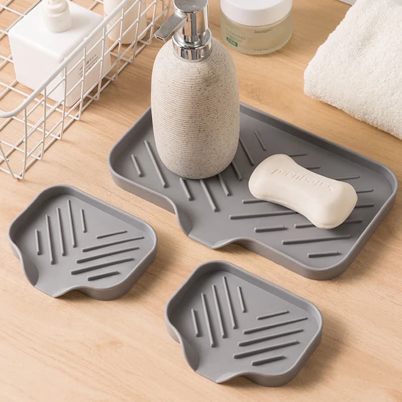 1/2pcs Kitchen Sink Silicone Tray With Drain Soap Sponge Storage Holder Countertop Sink Scrubber Brush Soap Storage Rack - 6