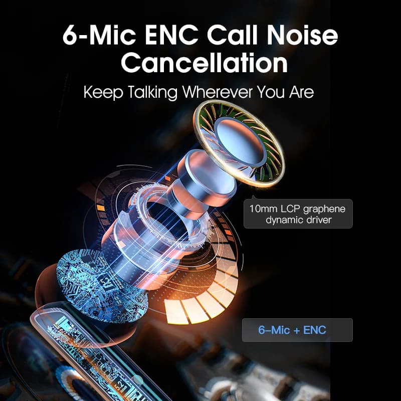 سماعات أذن لاسلكية QCY HT05 Melobuds مع تقنية إلغاء الضوضاء ANC، 40dB، وضع متعدد، 6 ميكروفونات، مكالمات معززة بالذكاء الاصطناعي، بلوتوث 5.2، شفافية 30 ساعة - 4