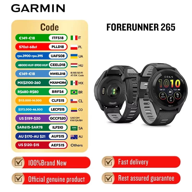 Garmin Forerunner 265 Sports Watch Outdoor GPS Running Fitness Marathon Swimming Chinese Heart Rate Blood Oxygen smartwatch