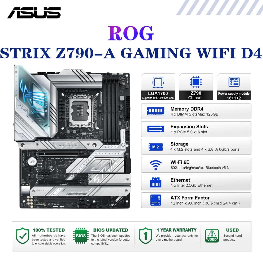 لوحة أم أسوس ROG STRIX Z790-A للألعاب، مقبس LGA1700، ذاكرة DDR4 حتى 5333 ميجاهرتز (OC)، شريحة Z790، ATX