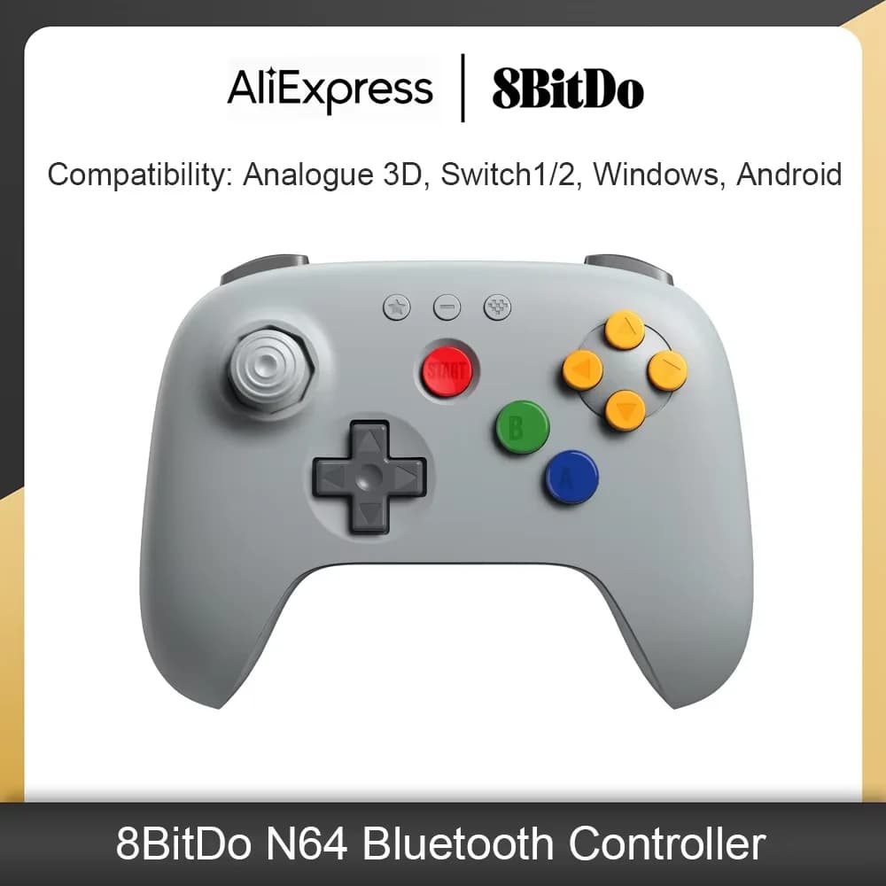 8BitDo وحدة تحكم بلوتوث N64 مع عصي تحكم بتأثير هول للأنالوج ثلاثي الأبعاد، سويتش، سويتش 2، Windows، ملحقات ألعاب أندرويد
