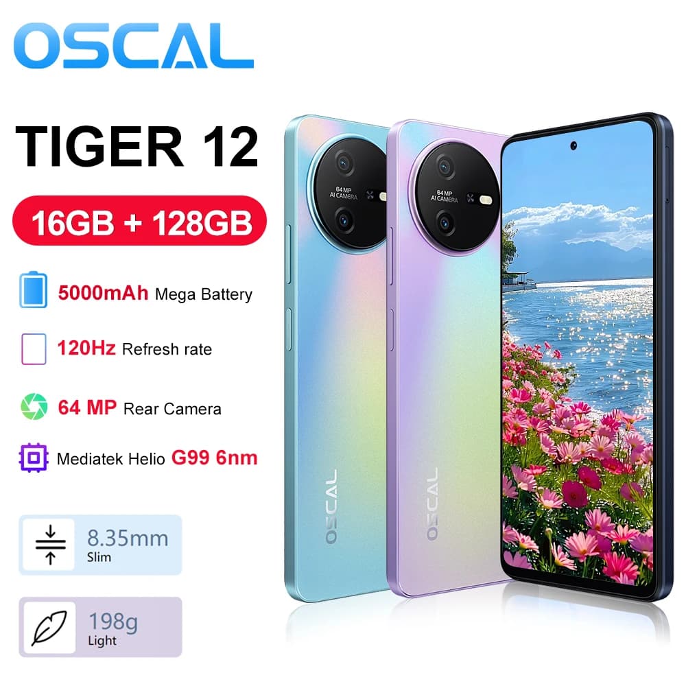 هاتف بلاكفيو أوسكال تايجر 12 بشاشة 6.78 بوصة 120 هرتز بدقة 2.4K، 8 جيجا رام + 128 جيجا روم، كاميرا 64 ميجابكسل، أندرويد 13 مع NFC