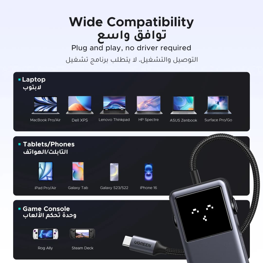 محول UGREEN Uno USB C HUB 6 في 1، دقة 4K60Hz، PD100W، سرعة 10 جيجابت/ثانية، لمحطات العمل واللاب توب Macbook Pro وAir - 6