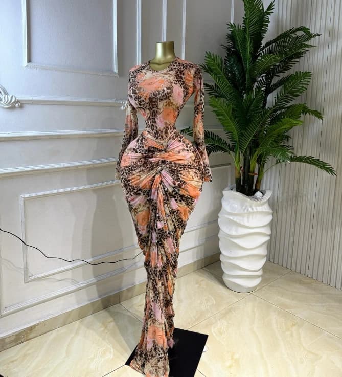 GLCMYAYA Women Tie Dye Printed Ruched Stacked Long Sleeve Bodycon Midi Maxi Dress 2026 Beach Sexy Vacation Long Dresses Vestidos - 5