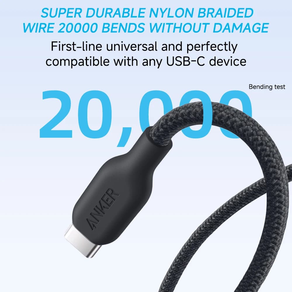 أنكر كابل USB-C إلى USB-C بقوة 240 واط، كابل بيانات من النايلون الحيوي المضفر صديق للبيئة لهواتف آيفون 15 وآيباد برو وماك بوك وأندرويد - 5