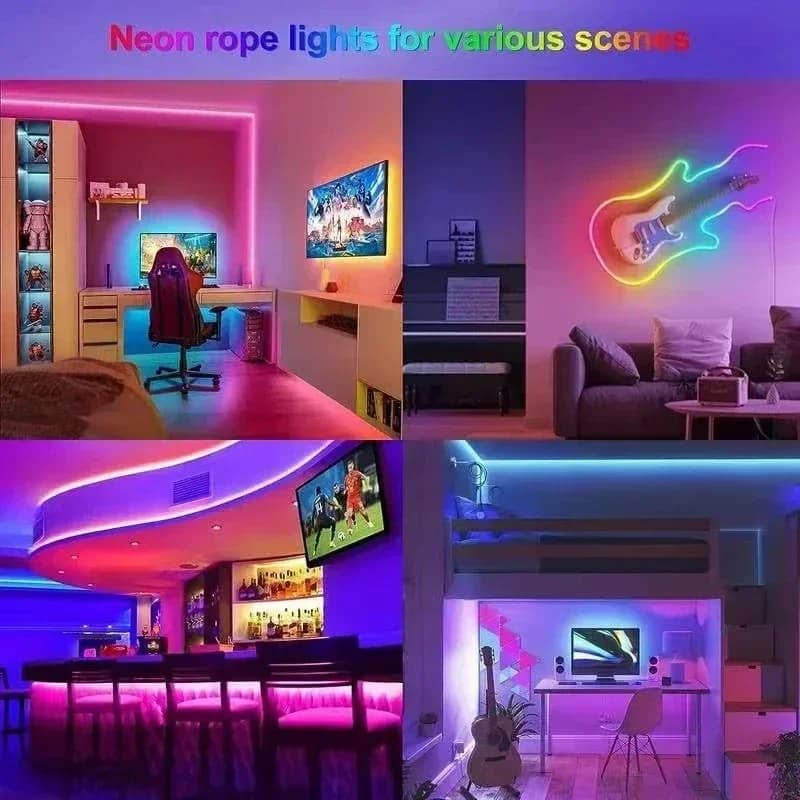 شريط نيون ذكي RGB 5 فولت، تحكم عبر تطبيق أو ريموت، مزامنة مع الموسيقى، مقاوم للماء، مرن، لديكور غرف النوم والحفلات - 6