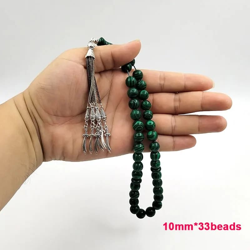 مسبحة صلاة إسلامية للرجال من حجر الملاكيت الأخضر هدية عيد رمضان أسورة مسبحة - 6