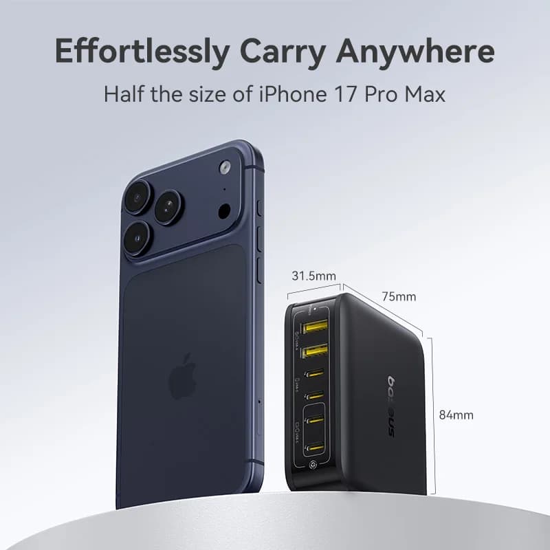 شاحن مكتبي من Baseus بقوة 120 واط للكمبيوتر المحمول شاحن سريع 6 في 1 لهاتف iPhone 17 و16 و15 و14 Pro Max وSamsung وiPad شاحن سريع GaN - 3
