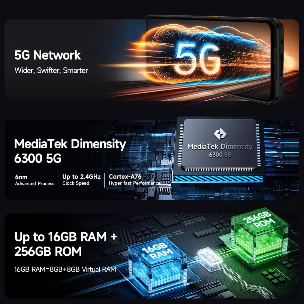 هاتف Ulefone Armor 25T Pro 5G متين بنظام Android 15 شحن لاسلكي 30 واط 50 ميجابكسل + 64 ميجابكسل ليلي NFC هاتف ذكي مقاوم للماء - 3