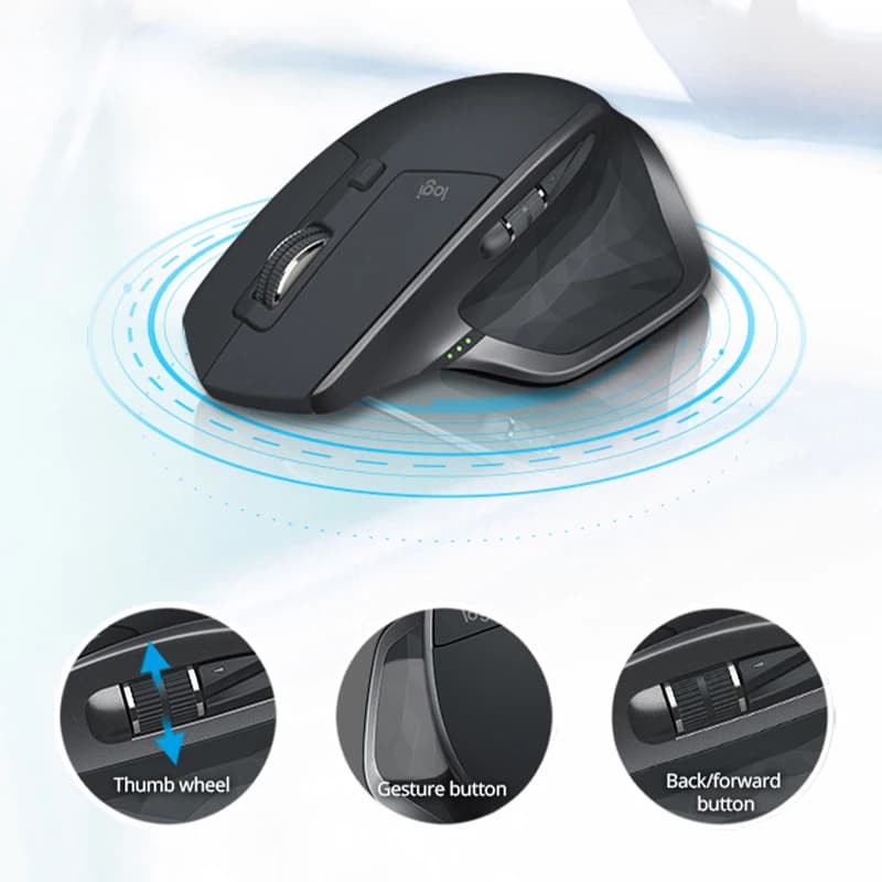 ماوس Logitech MX Master 2S لاسلكي، 4000 DPI، اتصال ثنائي الوضع، تصميم مريح، بطارية طويلة الأمد، للاستخدام المكتبي - 5