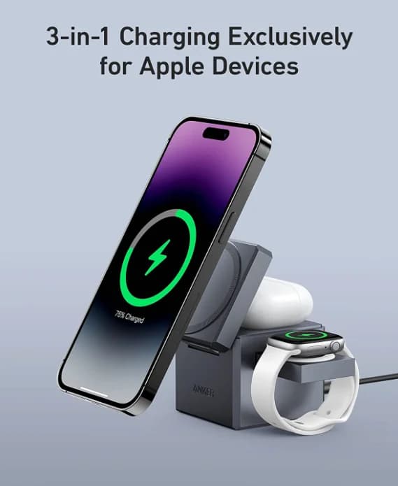 Anker 3-in-1 Cube with MagSafe 15W high-speed Fast Charging Wireless Charger 5V, with 30W charger, Magsafe compatible - 3