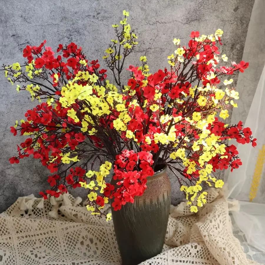White Artificial Flowers Cherry Blossoms Gypsophila Fake Plants DIY Wedding Bouquet Vases for Home Decor Faux Festival Branch - 3