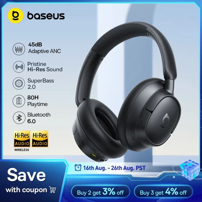 سماعات الرأس اللاسلكية Baseus EH10 NC ANC مع إلغاء الضوضاء التكيفي الهجين 45dB سماعات الرأس Hi-Res LDAC بلوتوث 6.0 حتى 80 ساعة