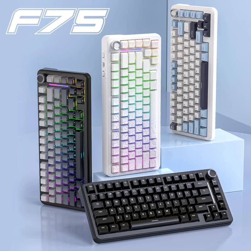 لوحة مفاتيح ألعاب 75% قابلة للتبديل السريع لاسلكية FREEWOL F75 لوحة مفاتيح ميكانيكية RGB مع أزرار معدنية طراز AULA F75، ثلاث أوضاع، 4000 مللي أمبير