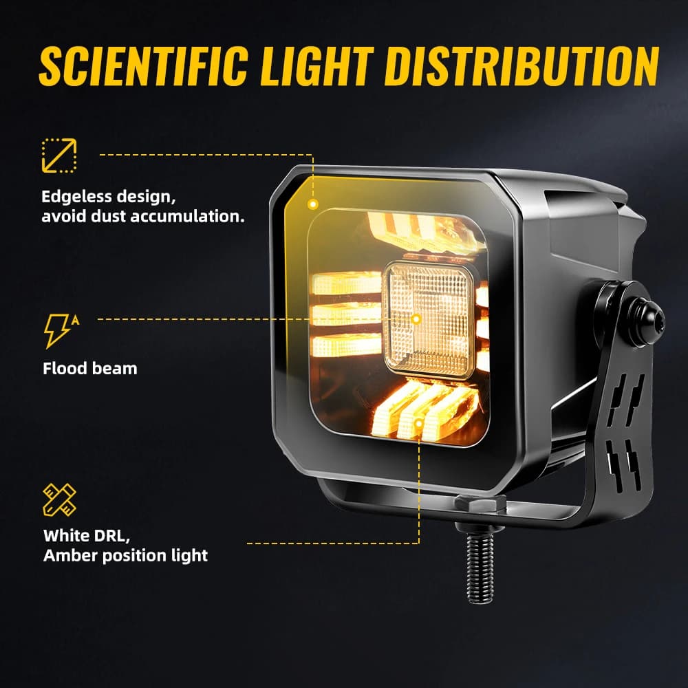 إضاءة عمل LED جديدة مقاس 3 بوصات، بيضاء وصفراء، شريط إضاءة LED 4x4، بقعة وإضاءة غامرة 50000 لومن للجرارات والشاحنات والسيارات الرباعية 12V 24V - 2