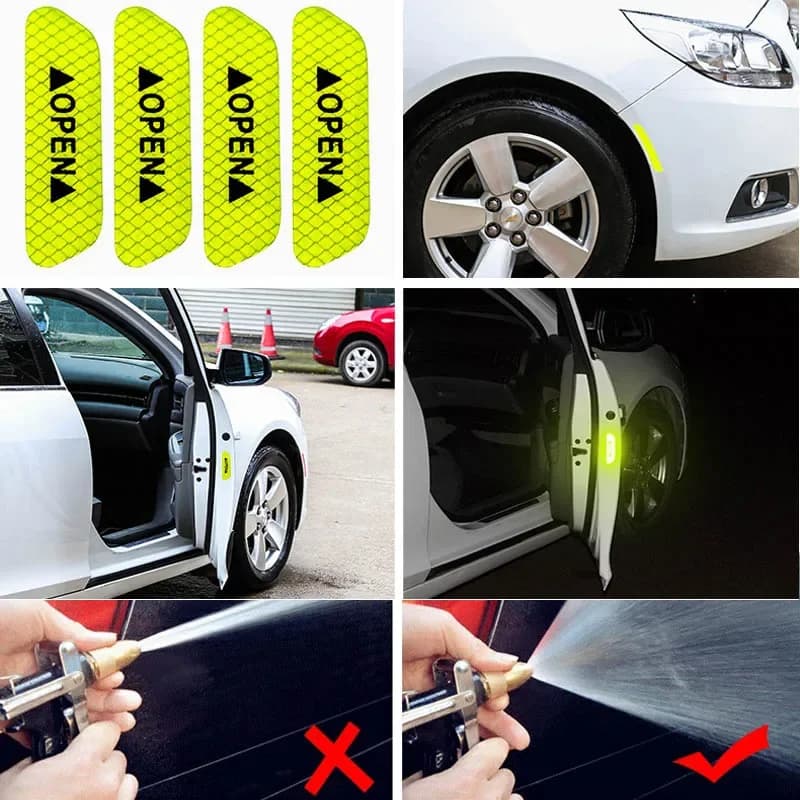 4Pcs/Set Car sticker Door Safety Warning Reflective Stickers  Reflective Strip Warning Luminous Universal Accessories - 3