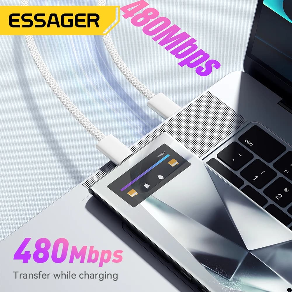 Essager 60W USB Type C to Type C Cable For iphone 16 15 14 Pro Xiaomi Huawei Fast Charging USB C Cable For Samsung Fast Cable - 6