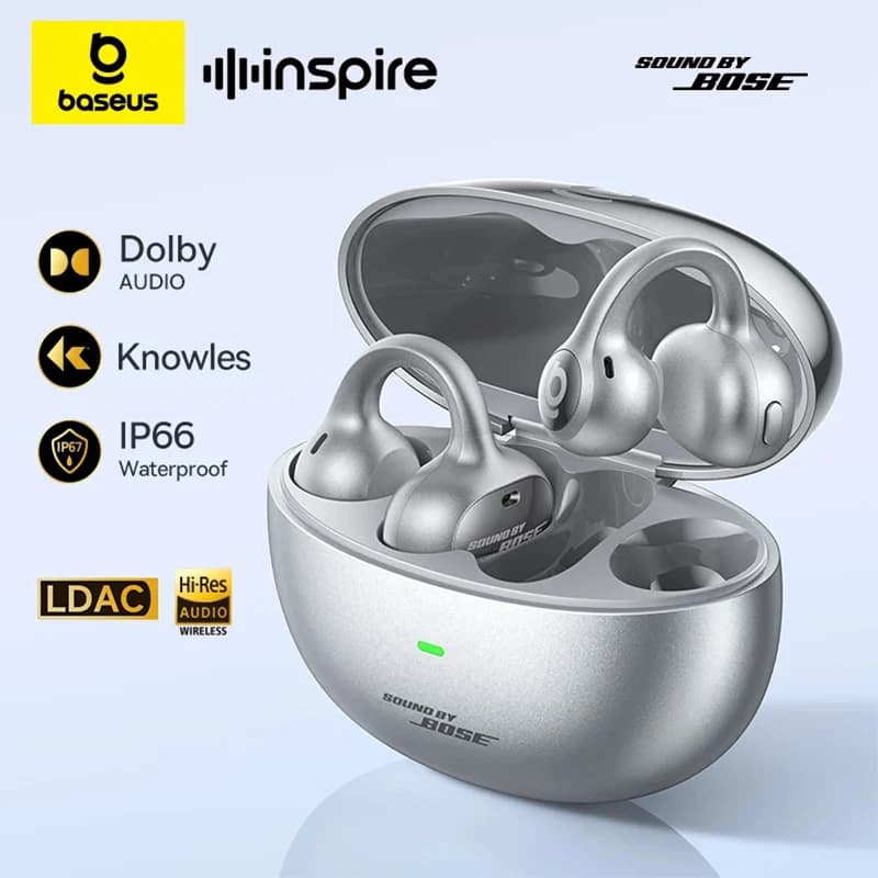سماعات أذن لاسلكية Baseus Inspire XC1 من Bose بتقنية Bluetooth 6.1 و4 ميكروفونات، سماعات أذن مفتوحة مع مشبك