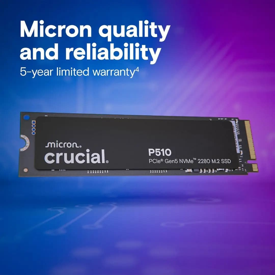 قرص صلب داخلي Crucial P510 1TB SSD NVMe PCIe Gen5 x4 M.2 2280 بسرعة تصل إلى 11,000MB/s لأجهزة الكمبيوتر المحمولة والمكتبية في العلبة الأصلية - 6