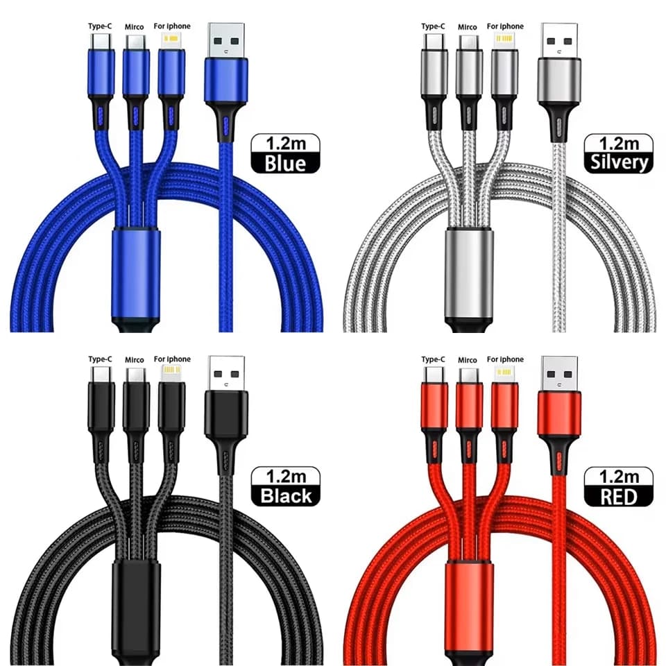 كابل USB 3 في 1 / 4 في 1 من النوع C USB Micro لهاتف آيفون وسامسونج وهواوي وشاومي متعدد المنافذ وسلك شحن متعدد - 2
