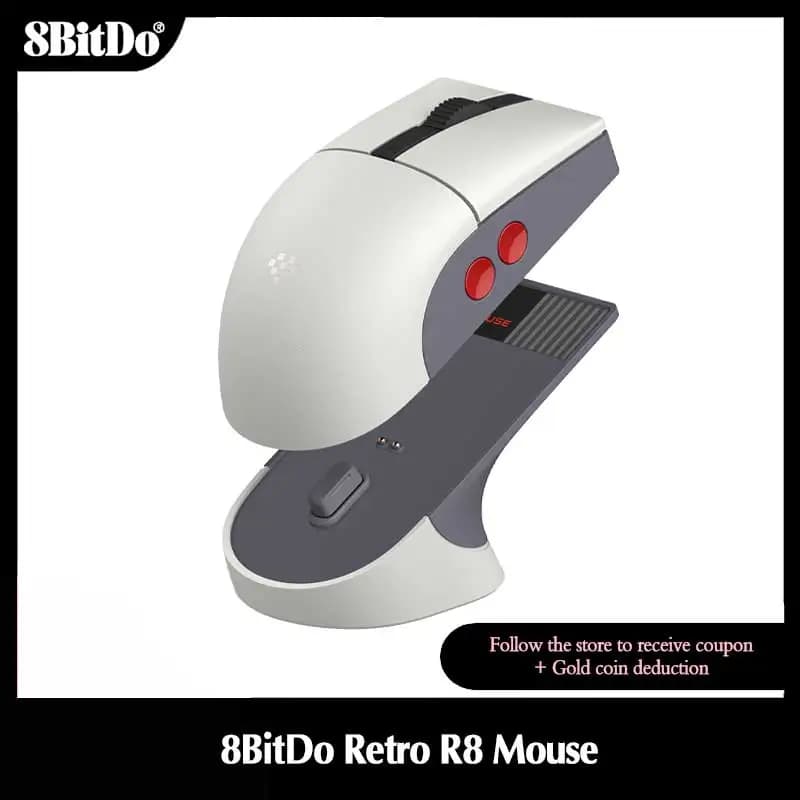 8BitDo فأرة Retro R8 مع قاعدة شحن فئران ألعاب لاسلكية بمفاتيح صغيرة، أزرار قابلة للبرمجة، معدل استطلاع 4K