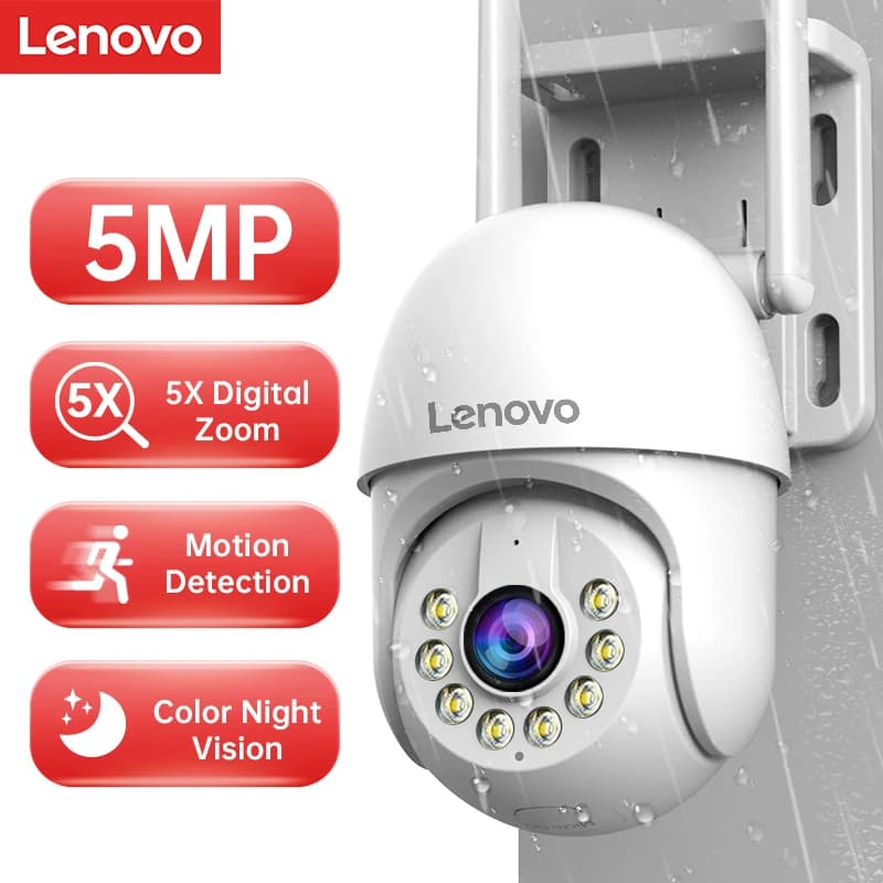 كاميرا Lenovo الذكية بتقنية Wifi PTZ بدقة 5 ميجابكسل، خارجية مع تقريب رقمي 5x، تتبع تلقائي، كاميرا مراقبة أمنية IP CCTV متوافقة مع ONVIF