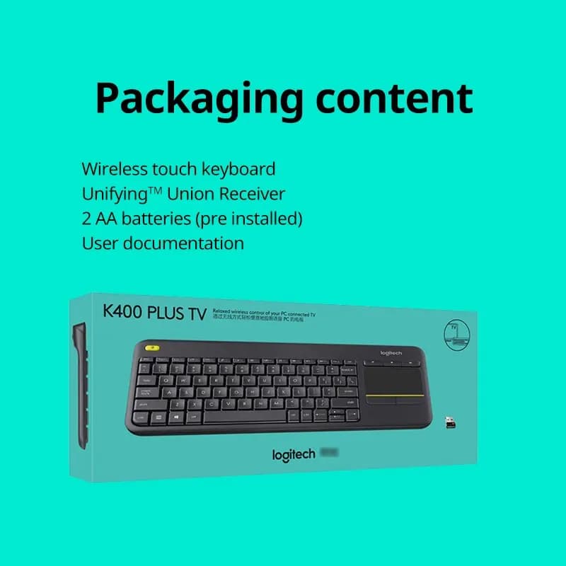 لوحة مفاتيح Logitech K400Plus لاسلكية، لوحة لمس، مناسبة للتلفزيون الذكي أندرويد والكمبيوتر المحمول - 6