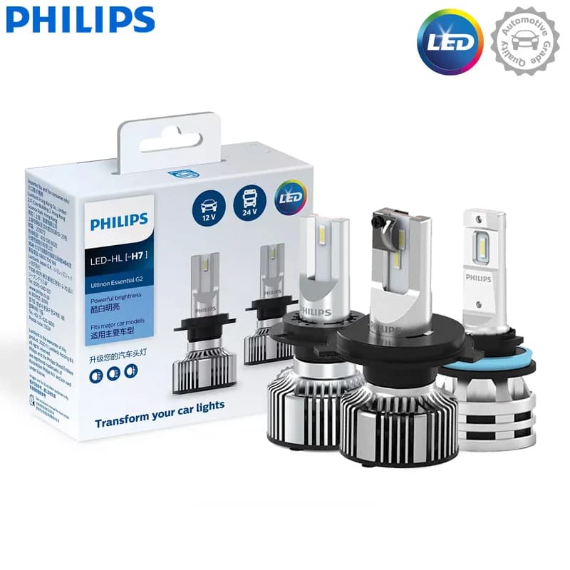 مصابيح أمامية للسيارة Philips Ultinon Essential G2 LED بأنواع H4 وH7 وH11، إضاءة عالية ومنخفضة 6500K بيضاء